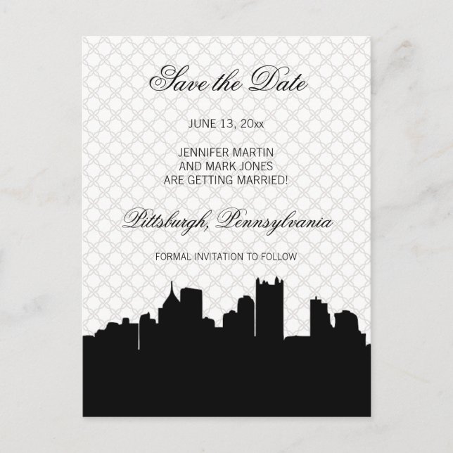 Pittsburgh Svart och Vitt Lace Save the Date Meddelande Vykort (Framsida)