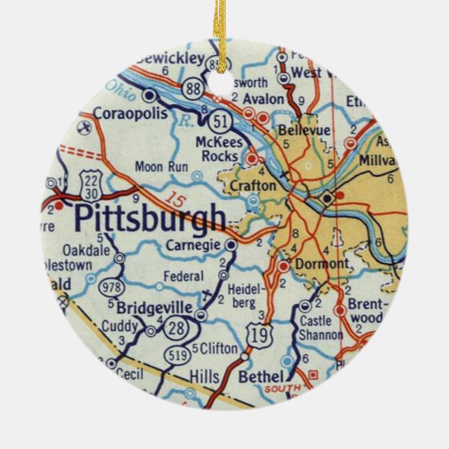 Pittsburgh Vintage Karta Julgransprydnad Keramik (Baksidan)