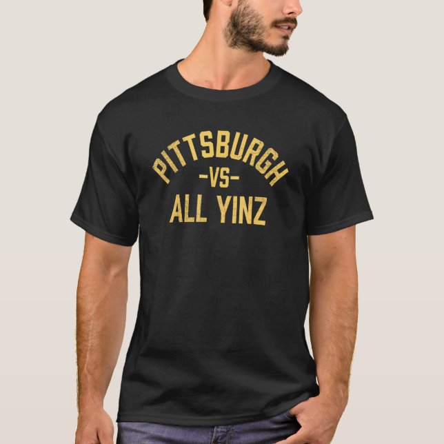 Pittsburgh Vs All Yinz Coola Distress Retro T Shirt (Framsida)