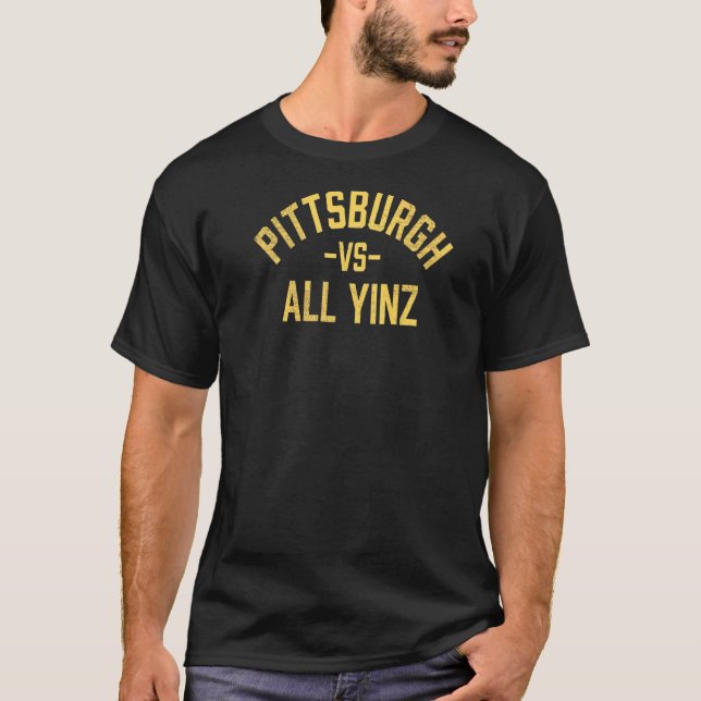 Pittsburgh Vs All Yinz Coola Distress Retro T Shirt (Framsida)