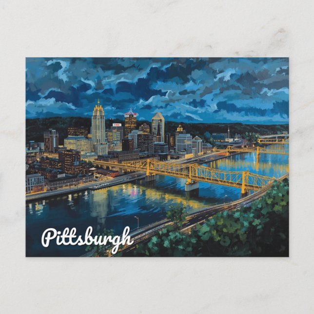 Pittsburgh Yellow Bridges City Art Vykort (Framsida)
