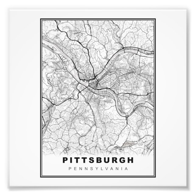 Pittsburghkarta Fototryck (Framsidan)