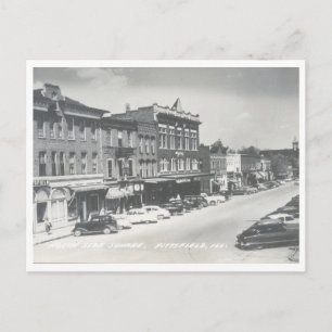 Pittsfield Illinois Vintage Downtown Square Photo Vykort