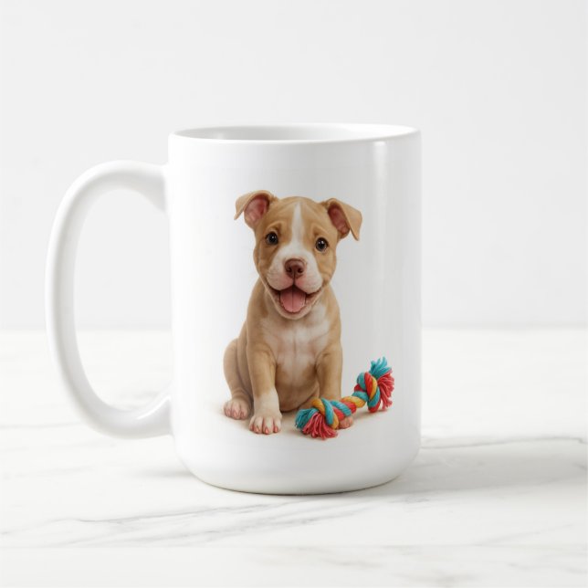 Pitty Party - Pitbull Puppy med färgfull Rope Leks Kaffemugg (Vänster)
