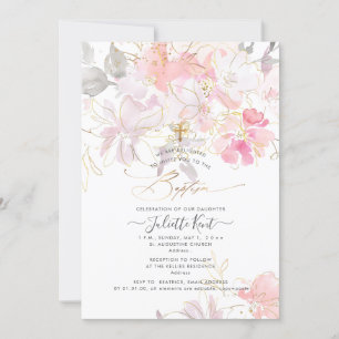PixDezin Watercolor Sweetpeas Baptism Inbjudningar