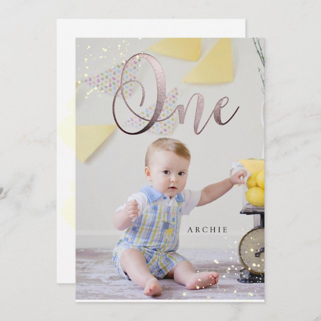 PixDezine 1ST Birthday Watercolor Inbjudningar (Fram/baksida)