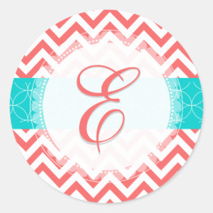 PixDezine chevron/coral/monogram/diy färg Runt Klistermärke