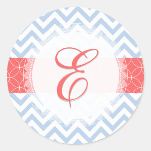 PixDezine chevron/placid blue/monogram/diy färg Runt Klistermärke