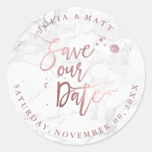 PixDezine Marmor Save the Date/Fals Rosa Guld Runt Klistermärke