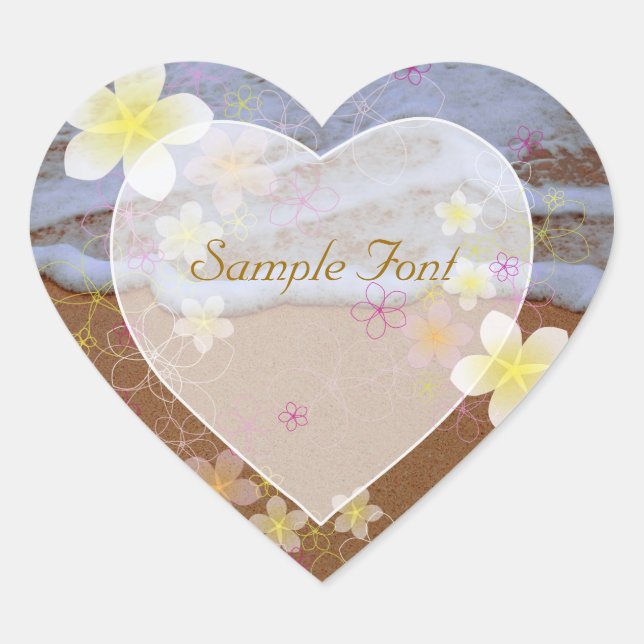 PixDezine-strand+plumeria Hjärtformat Klistermärke (Framsida)