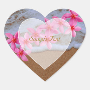 PixDezine-strand+rosa plumeria Hjärtformat Klistermärke