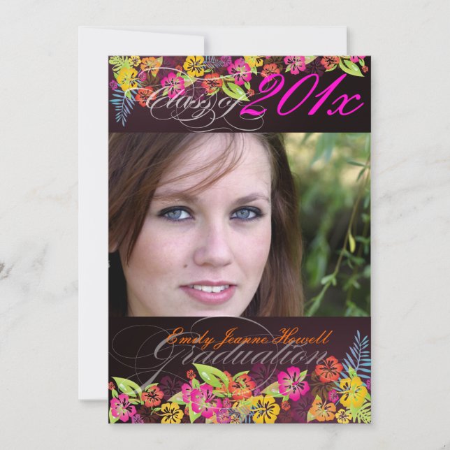 PixDezine-Trendiget Tropiska blommor 2011 Studente Inbjudningar (Framsida)