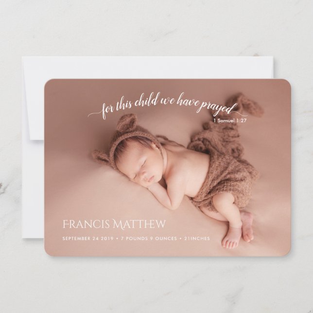 PixDezines 1 Sam 1:27 Birth-meddelande Inbjudningar (Framsida)