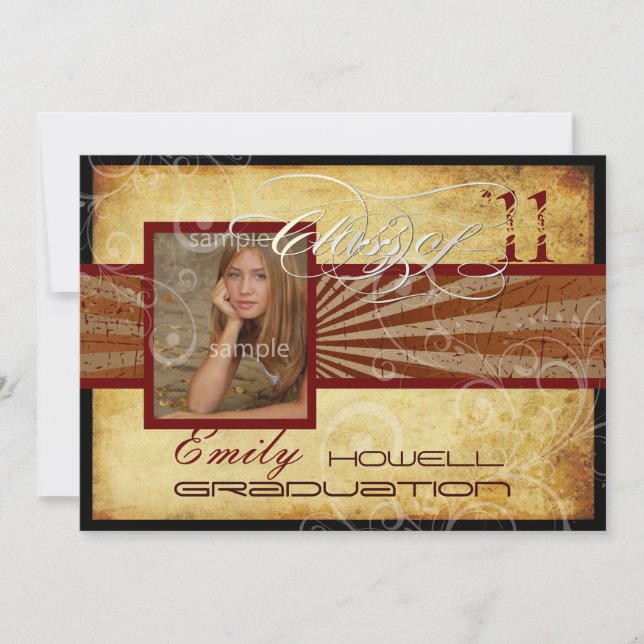 PixDezines 2011 Examen, Vintage / Retro Strålar Inbjudningar (Framsida)