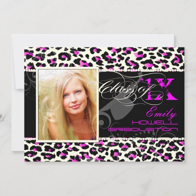 PixDezines 2012 Grads, cheetah print/diy färger Inbjudningar (Framsida)