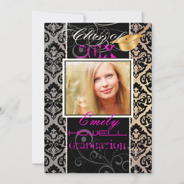 PixDezines 2012 Grads, olivia damask/diy färger Inbjudningar (Framsida)