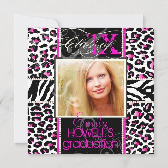 PixDezines 2013 Grads, cheetah print/diy färger Inbjudningar (Framsida)