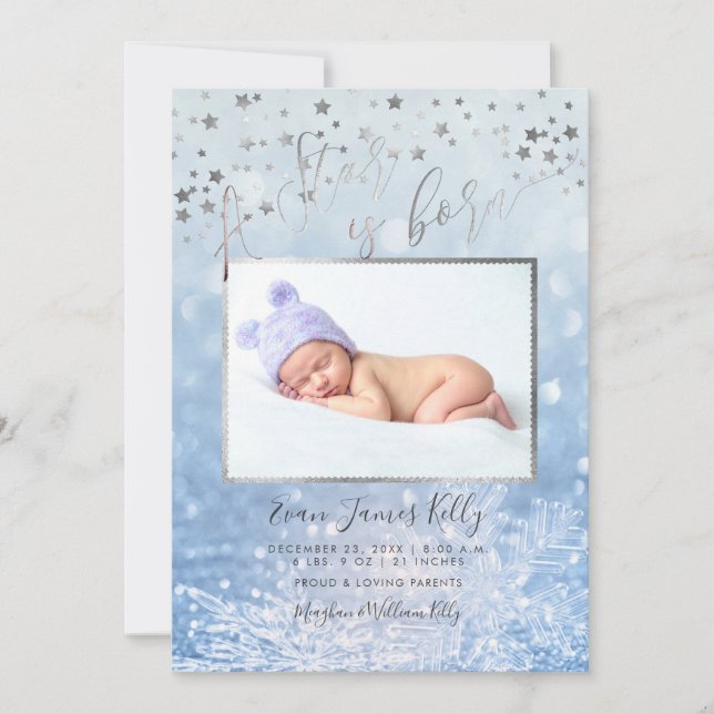 PixDezines A Star är född, Stars+Snö Bokeh Inbjudningar (Framsida)