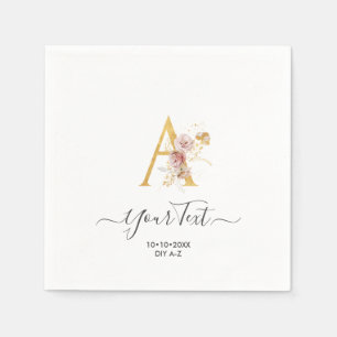 PixDezines A-Z Faux Guld monogram höstblommor Pappersservett