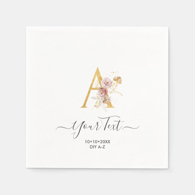 PixDezines A-Z Faux Guld monogram höstblommor Pappersservett (Framsidan)