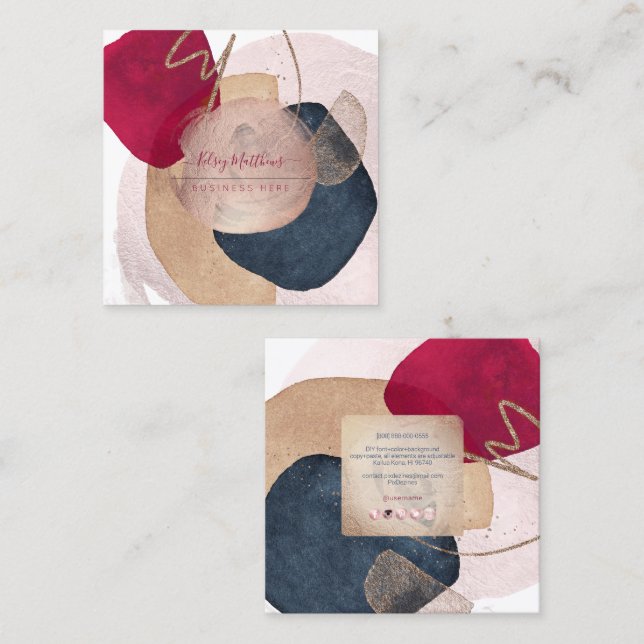 PixDezines Abstrakt Arrangemang H2 Ro Guld Fyrkantigt Visitkort (Fram/baksida)