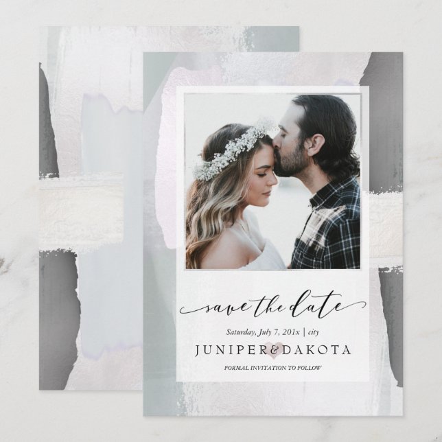 PixDezines Abstrakt Modern Konst Rosa Silver Inbjudningar (Fram/baksida)