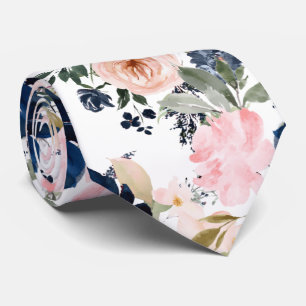 PixDezines akvarellblommor marinblå rosa Slips