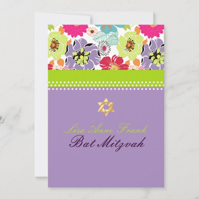 PixDezines Alegre-blommigt, Bat mitzvah Inbjudningar (Framsida)