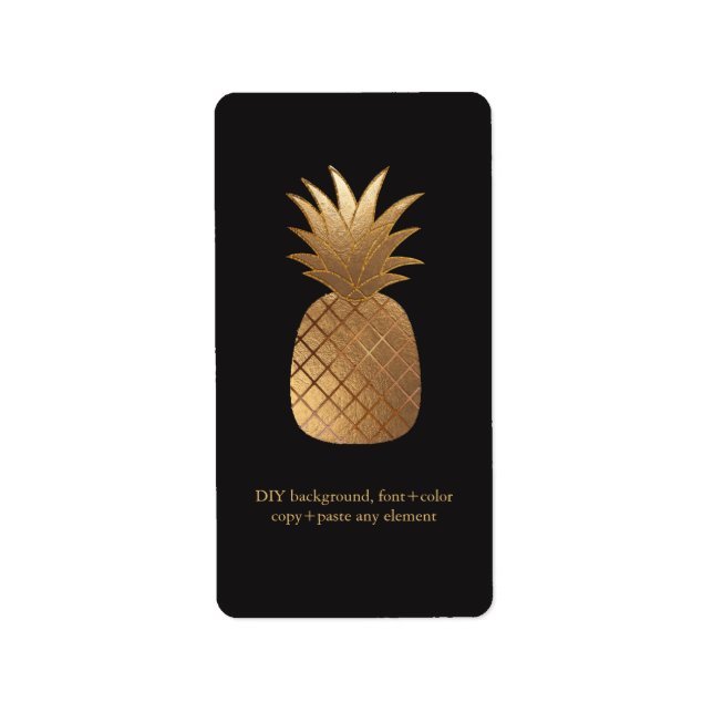 PixDezines Aloha Ananas Falska Guld Vinsetiketter Adressetikett (Framsidan)