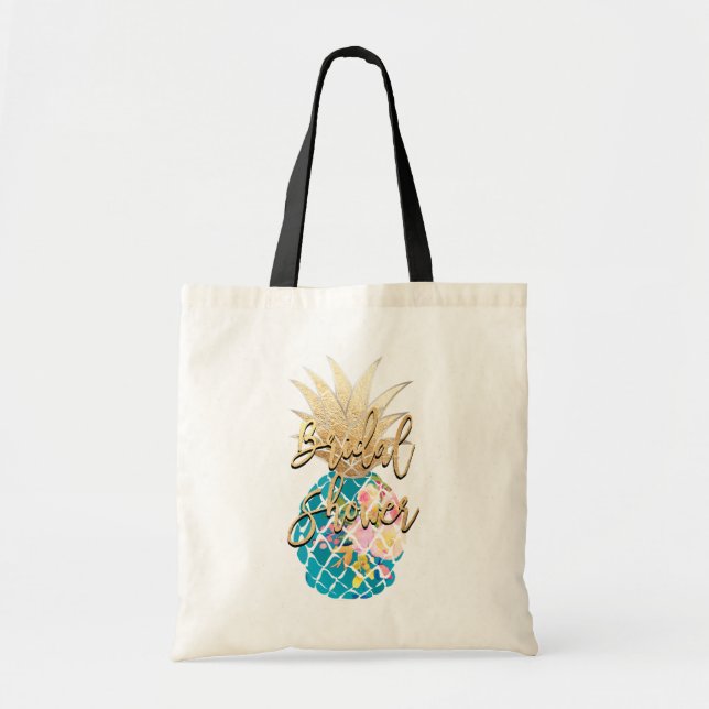 PixDezines Aloha Ananas+Falskt Guld+Aqua Tygkasse (Framsidan)