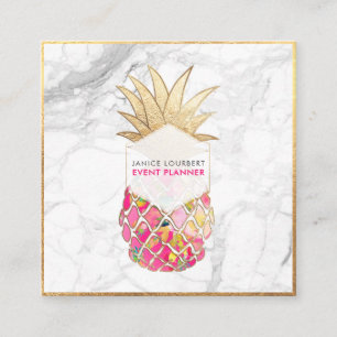 PixDezines ALOHA ANANAS/HET ROSE/FALSKT GULD Fyrkantigt Visitkort