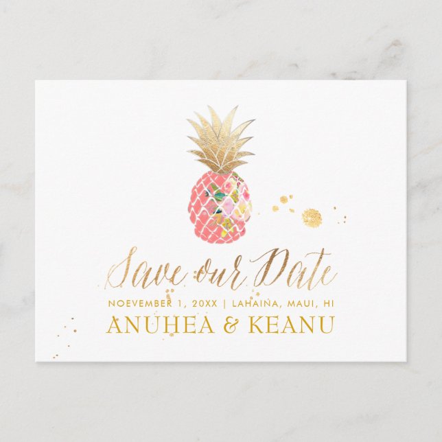 PixDezines Aloha Ananas/Rosa/Spara datumet Meddelande Vykort (Framsida)