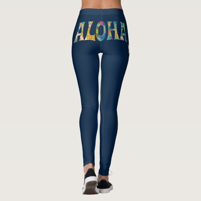PixDezines Aloha Hawaii/Gör-din-eget bakgrundsfärg Leggings (Baksida)