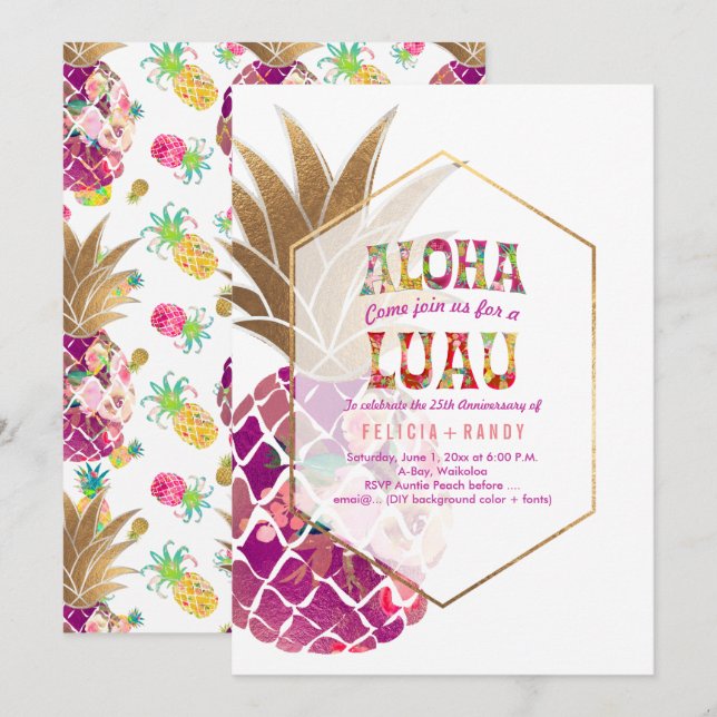 PixDezines Aloha Hawaiian Pineapples/DIY Teal Inbjudningar (Fram/baksida)