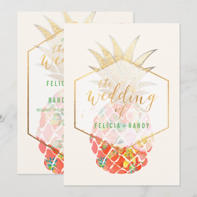 PixDezines Aloha Hawaiiska Pineapple/Gör-det-själv Inbjudningar (Fram/baksida)