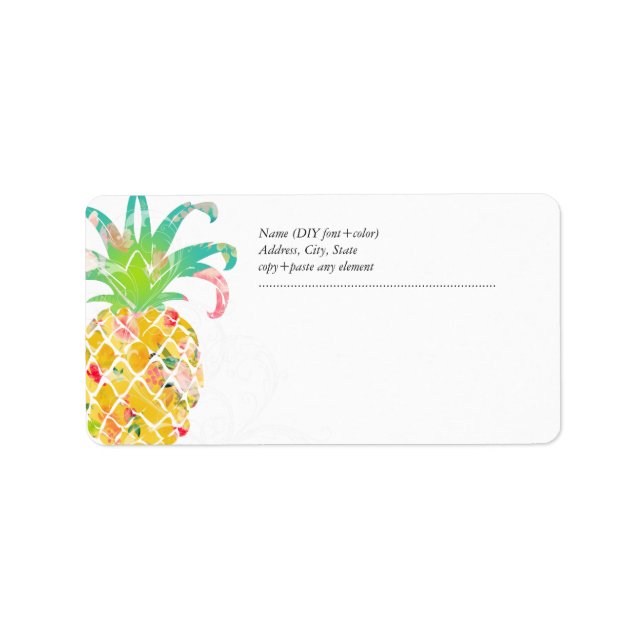 PixDezines Aloha Pineapple+Blommig Vattenfärg Adressetikett (Framsidan)