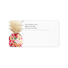 PixDezines Aloha Pineapple+Blommigt Vattenfärg Adressetikett