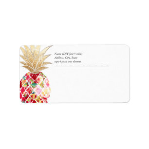 PixDezines Aloha Pineapple+Blommigt Vattenfärg Adressetikett