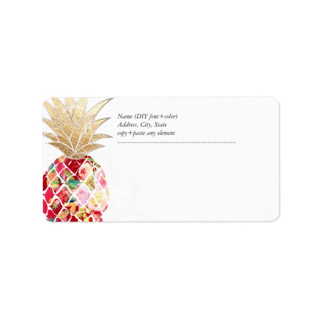 PixDezines Aloha Pineapple+Blommigt Vattenfärg Adressetikett (Framsidan)