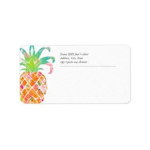 PixDezines Aloha Pineapple+Blommigt Vattenfärg Adressetikett