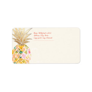 PixDezines Aloha Pineapple+Blommigt Vattenfärg Adressetikett