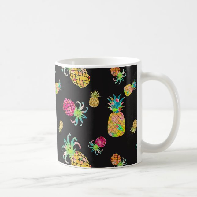 PixDezines Aloha Pineapple+Blommigt Vattenfärg Kaffemugg (Höger)