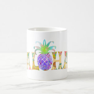PixDezines Aloha Pineapple+Blommigt Vattenfärg Kaffemugg