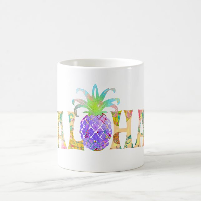 PixDezines Aloha Pineapple+Blommigt Vattenfärg Kaffemugg (Center)