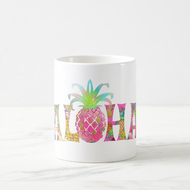 PixDezines Aloha Pineapple+Blommigt Vattenfärg Kaffemugg (Center)