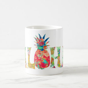 PixDezines Aloha Pineapple+Blommigt Vattenfärg Kaffemugg