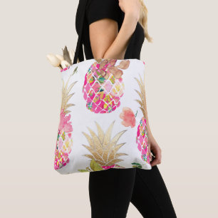 PixDezines Aloha Pineapple+Blommigt Vattenfärg Tygkasse