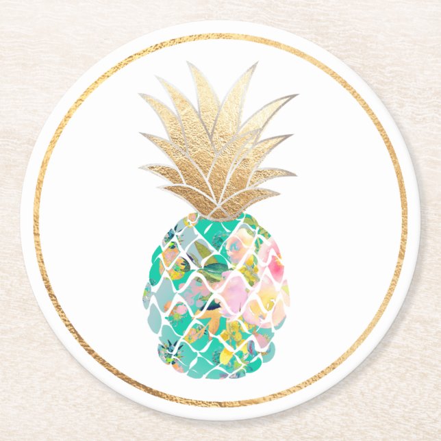 PixDezines Aloha Pineapple/DIY bakgrund Underlägg Papper Rund (Framsidan)