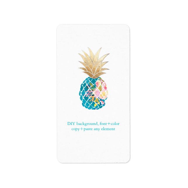 PixDezines Aloha Pineapple Faux Foil Vin-etiketter Adressetikett (Framsidan)