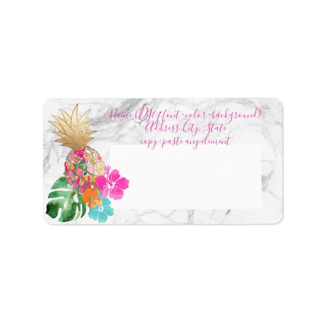 PixDezines Aloha Pineapple+Faux Guld Adressetikett (Framsidan)
